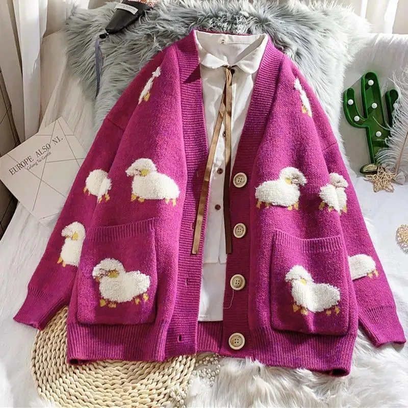 Fluffy Sheep Cardigan: Sheep print with a tufted texture