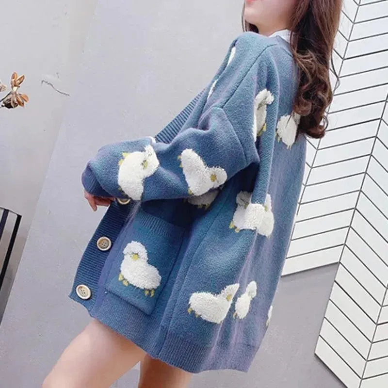 Fluffy Sheep Cardigan: Sheep print with a tufted texture