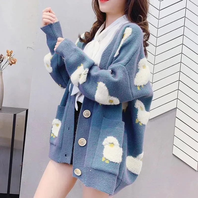 Fluffy Sheep Cardigan: Sheep print with a tufted texture