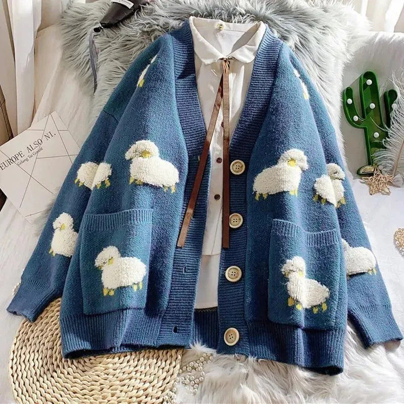 Fluffy Sheep Cardigan: Sheep print with a tufted texture