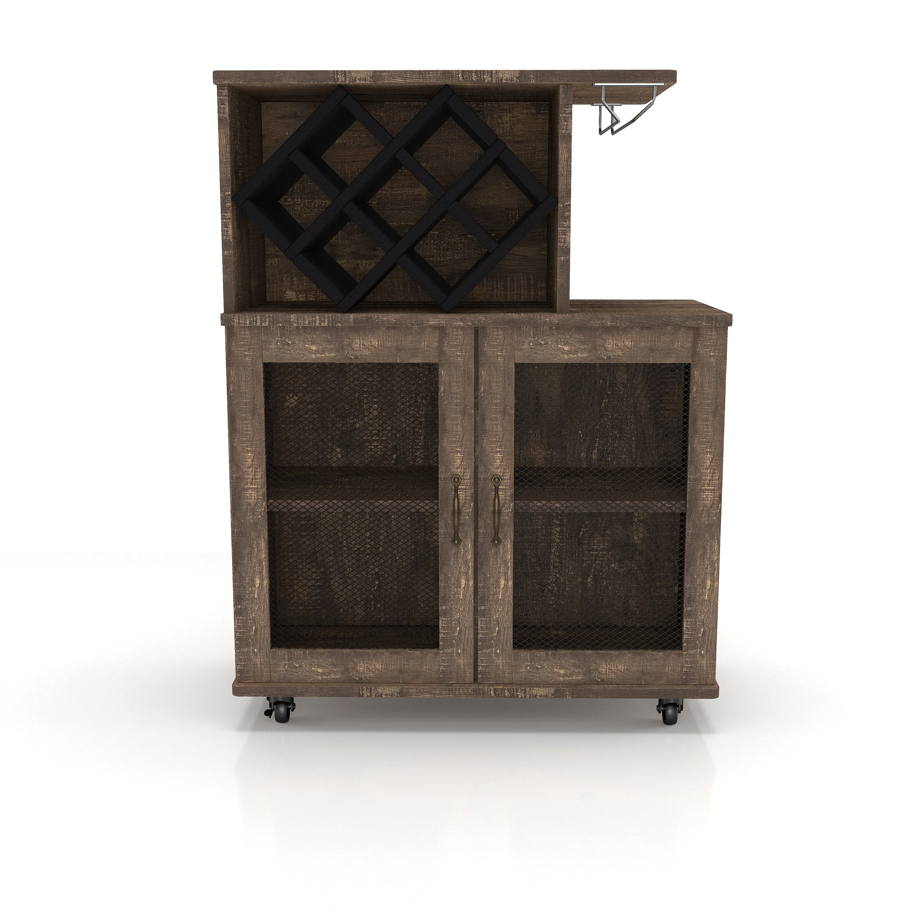 Forster Rustic Reclaimed Oak Mobile 7-bottle Wine Bar Cabinet