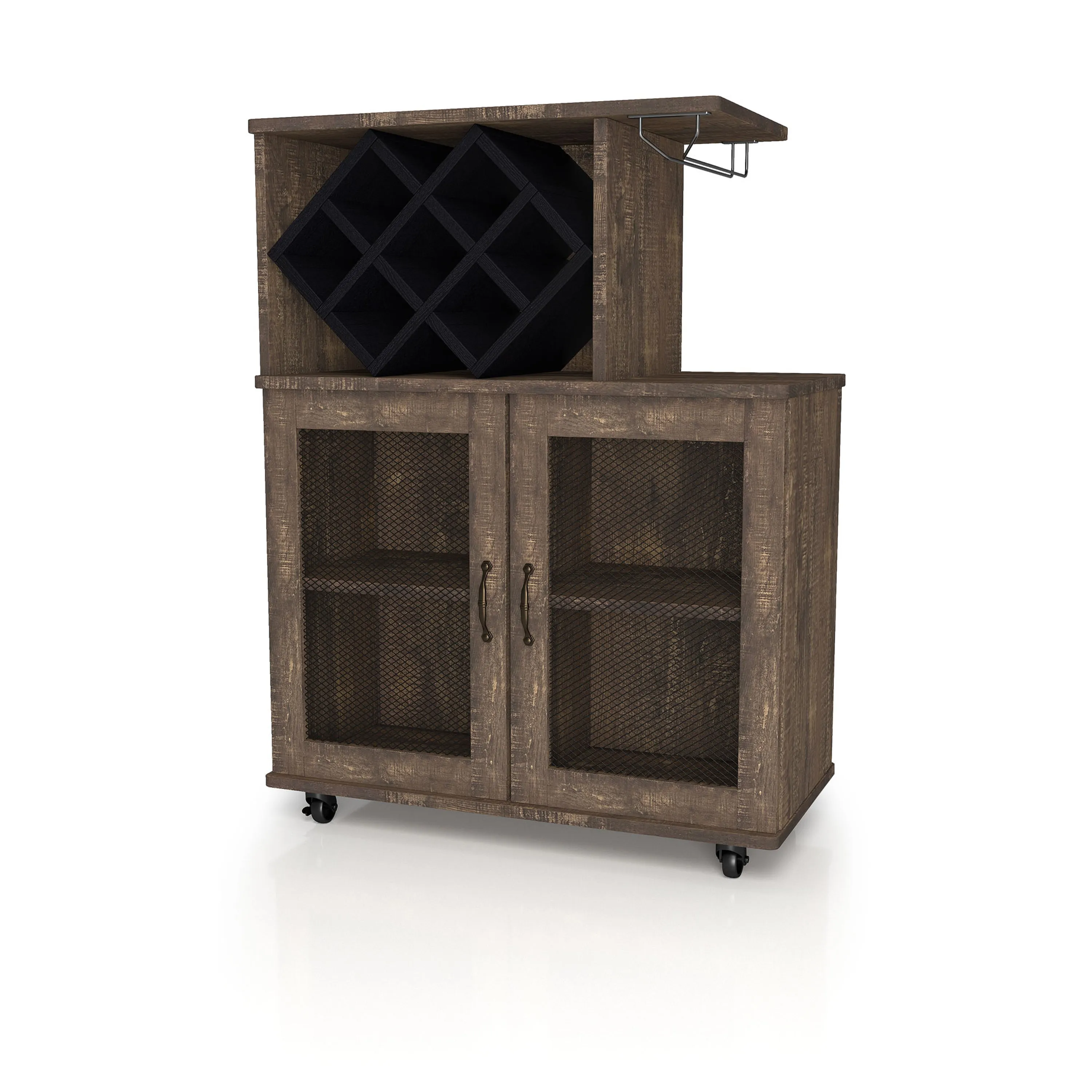 Forster Rustic Reclaimed Oak Mobile 7-bottle Wine Bar Cabinet