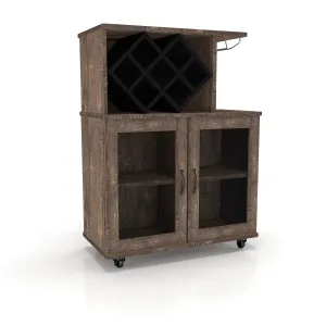 Forster Rustic Reclaimed Oak Mobile 7-bottle Wine Bar Cabinet