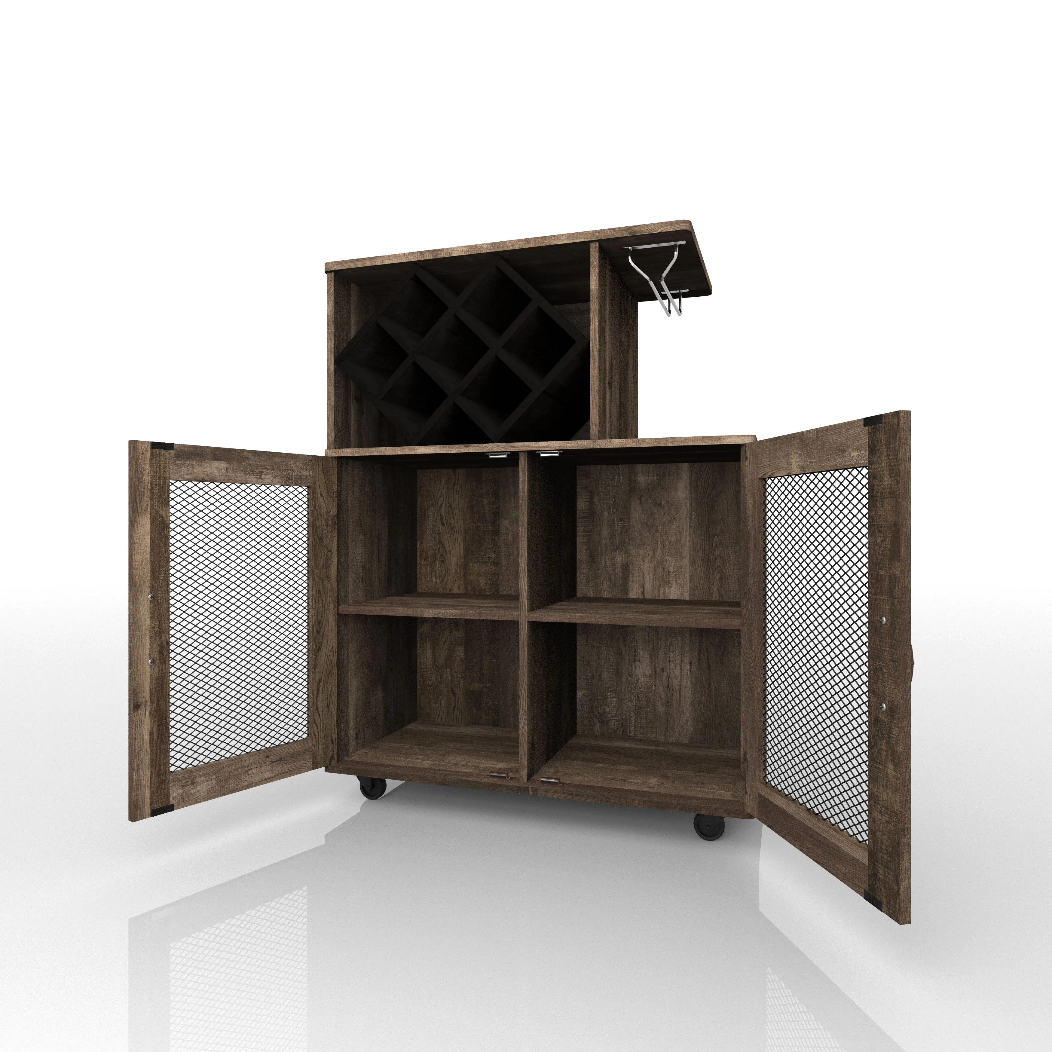 Forster Rustic Reclaimed Oak Mobile 7-bottle Wine Bar Cabinet