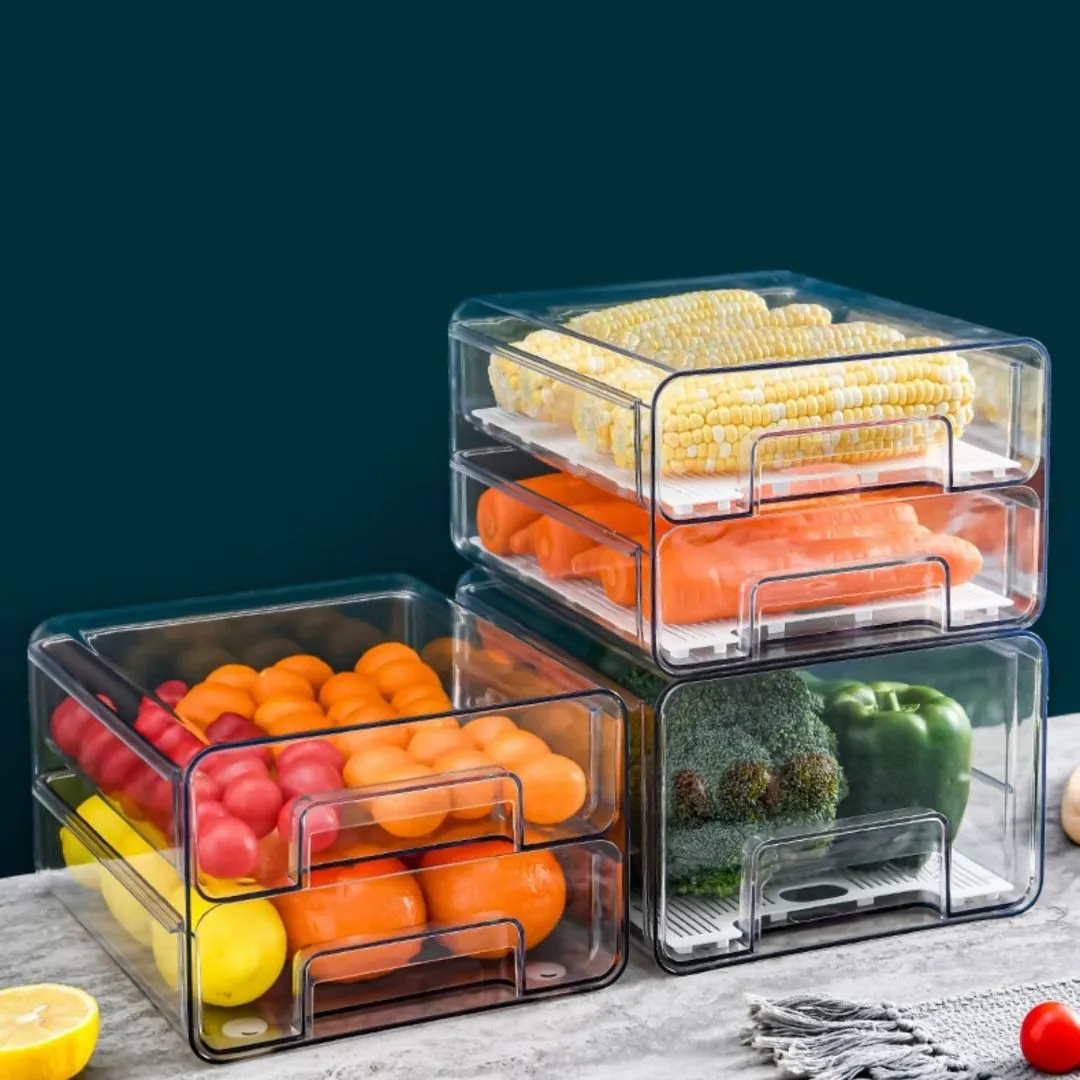 Fridge Organiser Drawer Double Storage Box