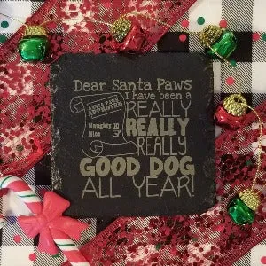 Funny Dog themed Christmas Coaster, Dear Santa Paws, Good dog, Santa's list, dog lovers gift