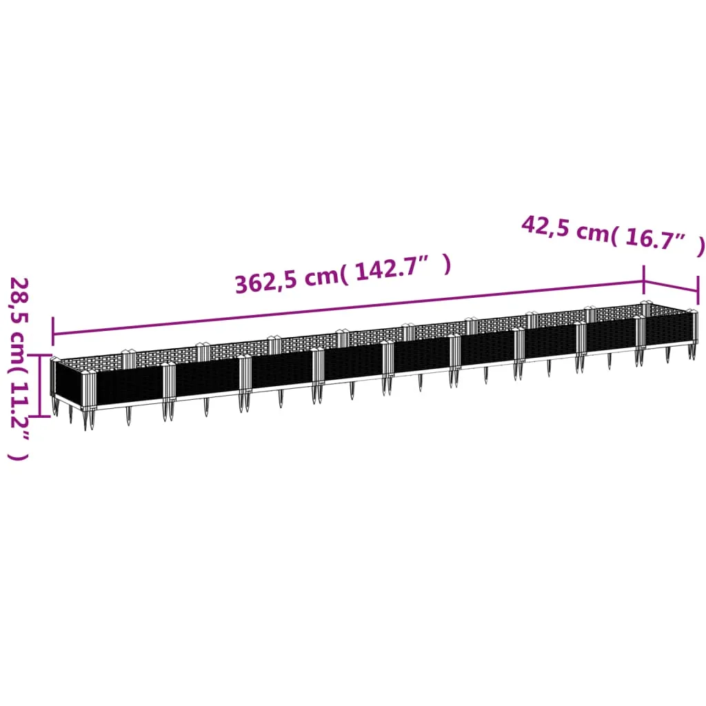 Garden Planter with Pegs White 362.5x42.5x28.5 cm PP