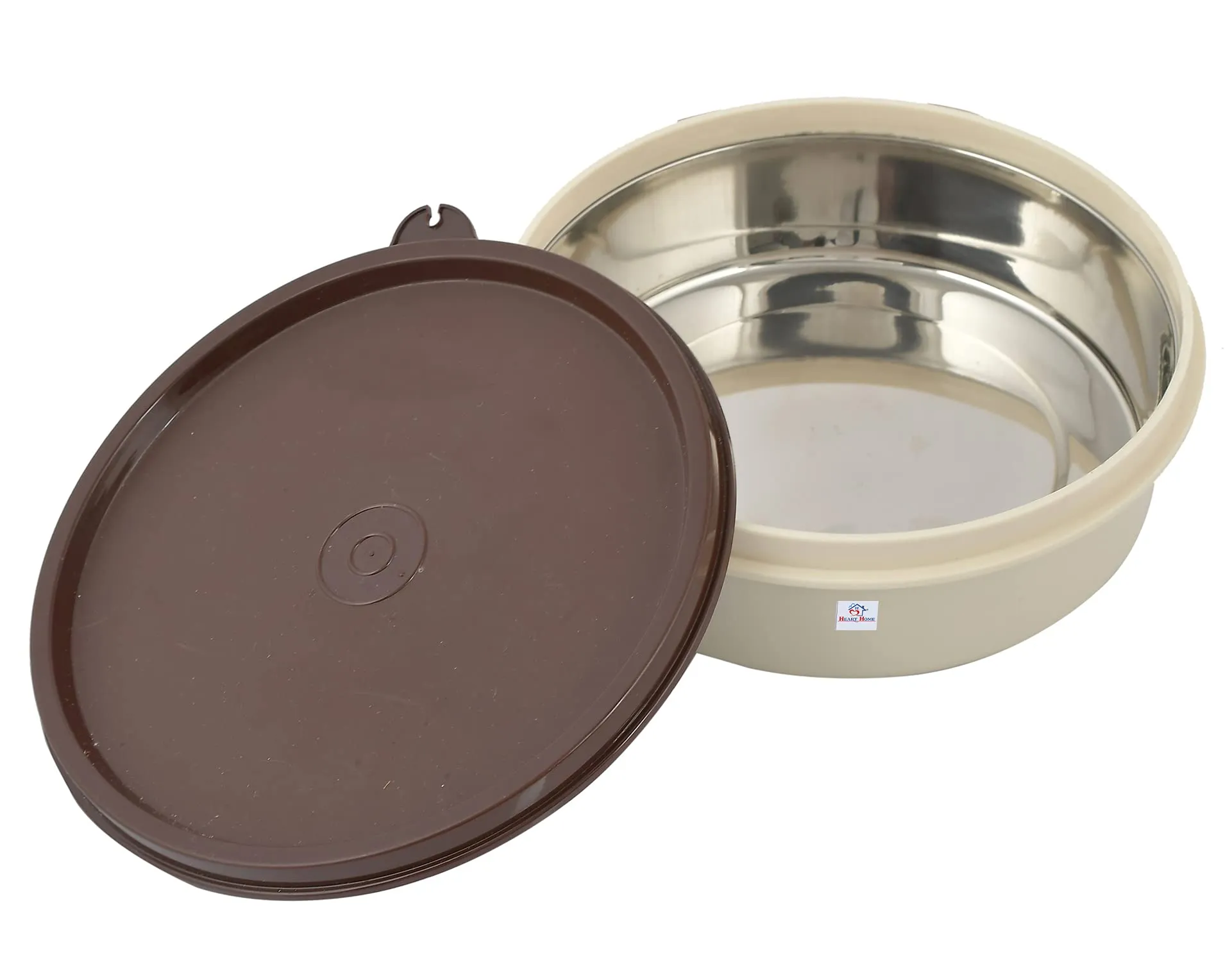 Heart Home Microwave Safe Inner Steel Lunch Container, 800ml (Cream & Brown)-HS42KUBMART25136