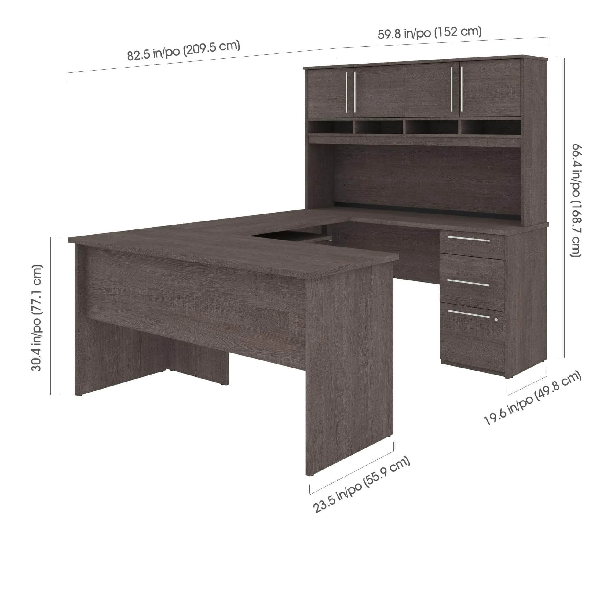 Innova U-Shaped or L-Shaped Desk with Hutch - Bark Grey