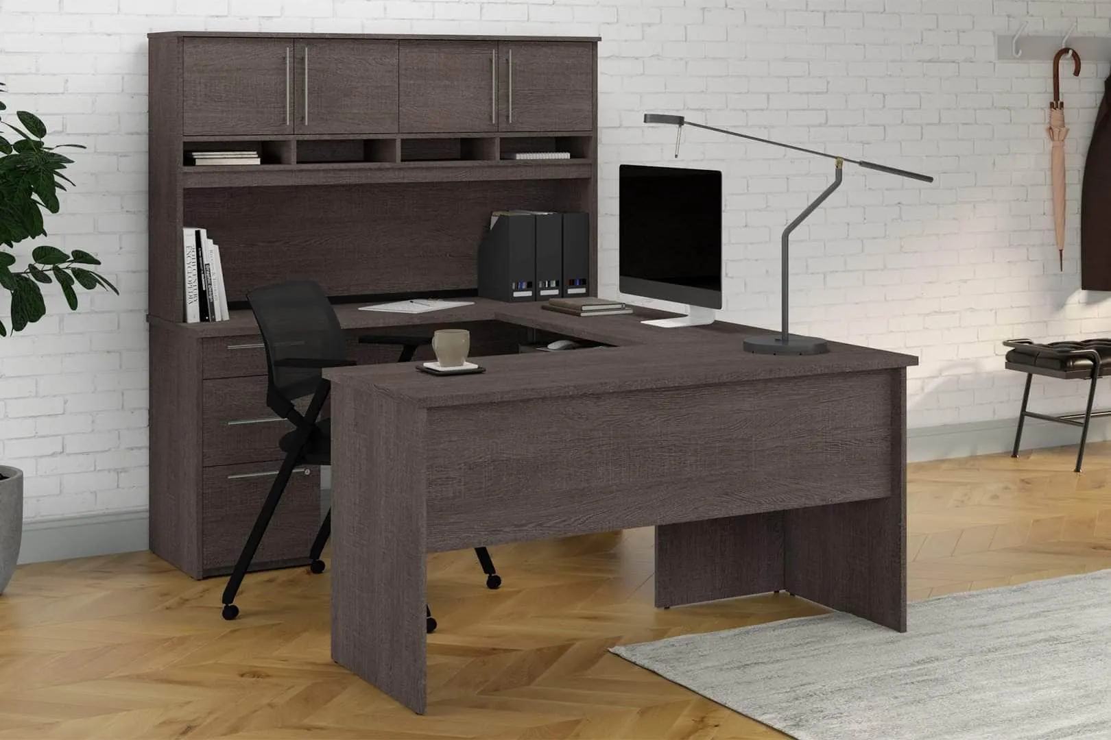 Innova U-Shaped or L-Shaped Desk with Hutch - Bark Grey