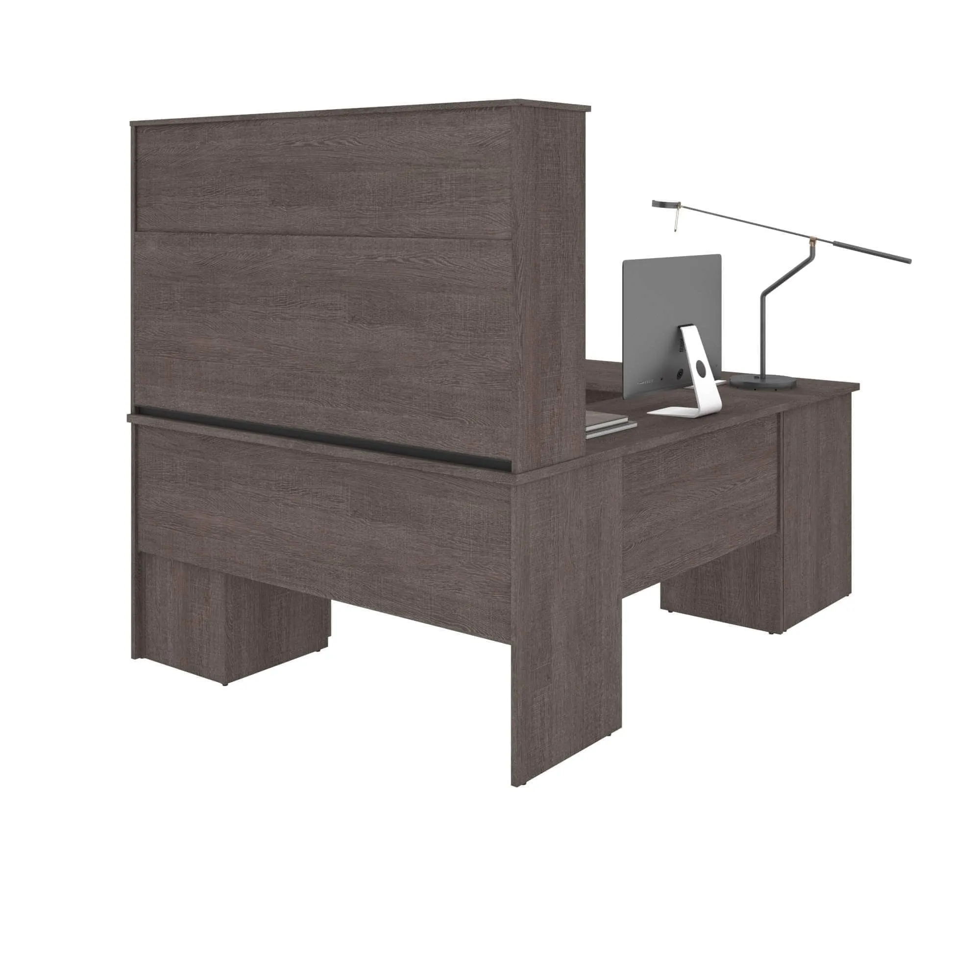 Innova U-Shaped or L-Shaped Desk with Hutch - Bark Grey