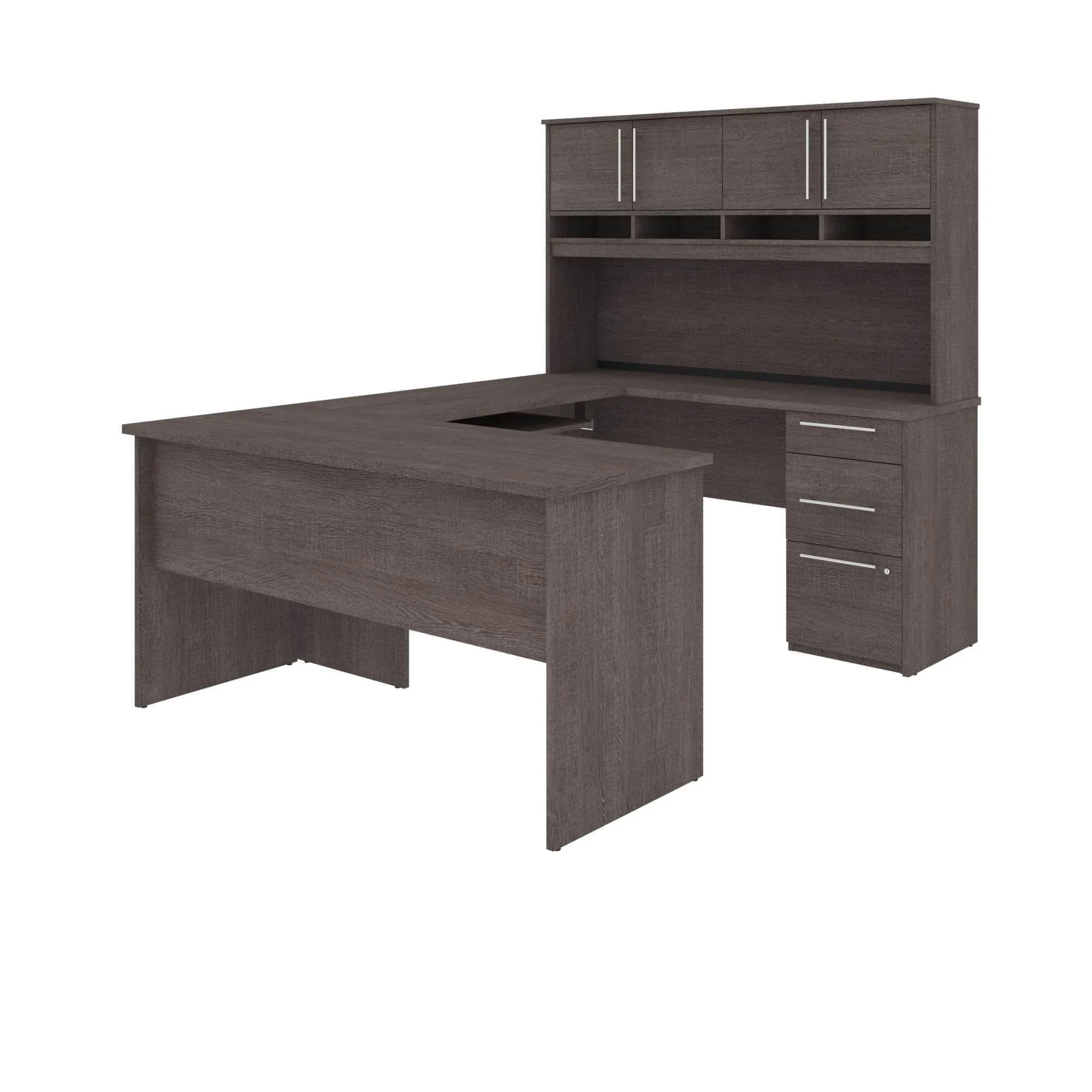 Innova U-Shaped or L-Shaped Desk with Hutch - Bark Grey