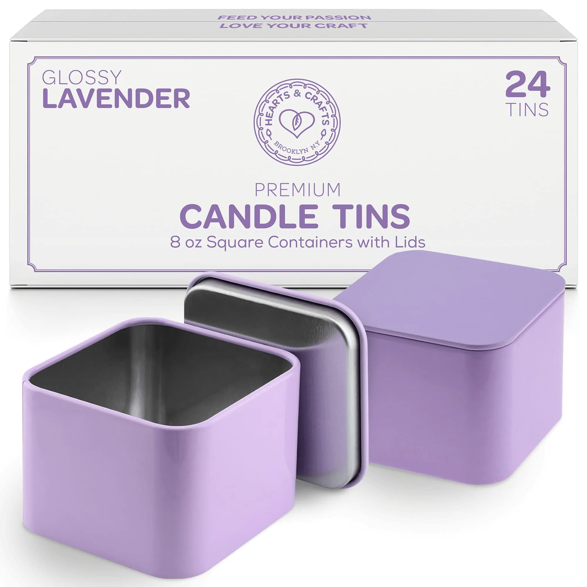 Lavendar Square Candle Tins 8 Oz With Lids - 24-Pack Of Bulk Candle Jars