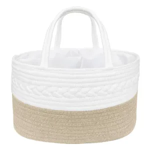 Living Textiles | 100% Cotton Rope Nappy Caddy - Small - Natural/White