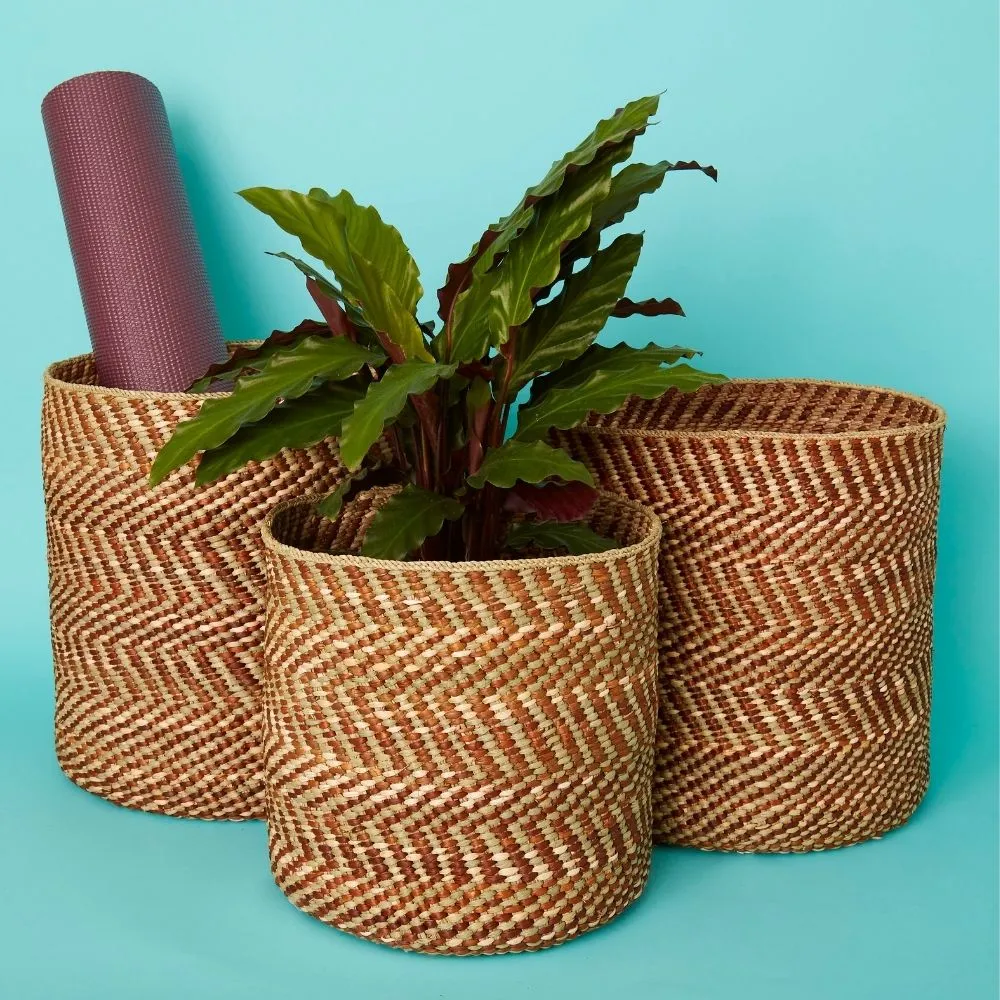 Medium Brown Iringa Indoor Planter Toy Storage Woven Basket