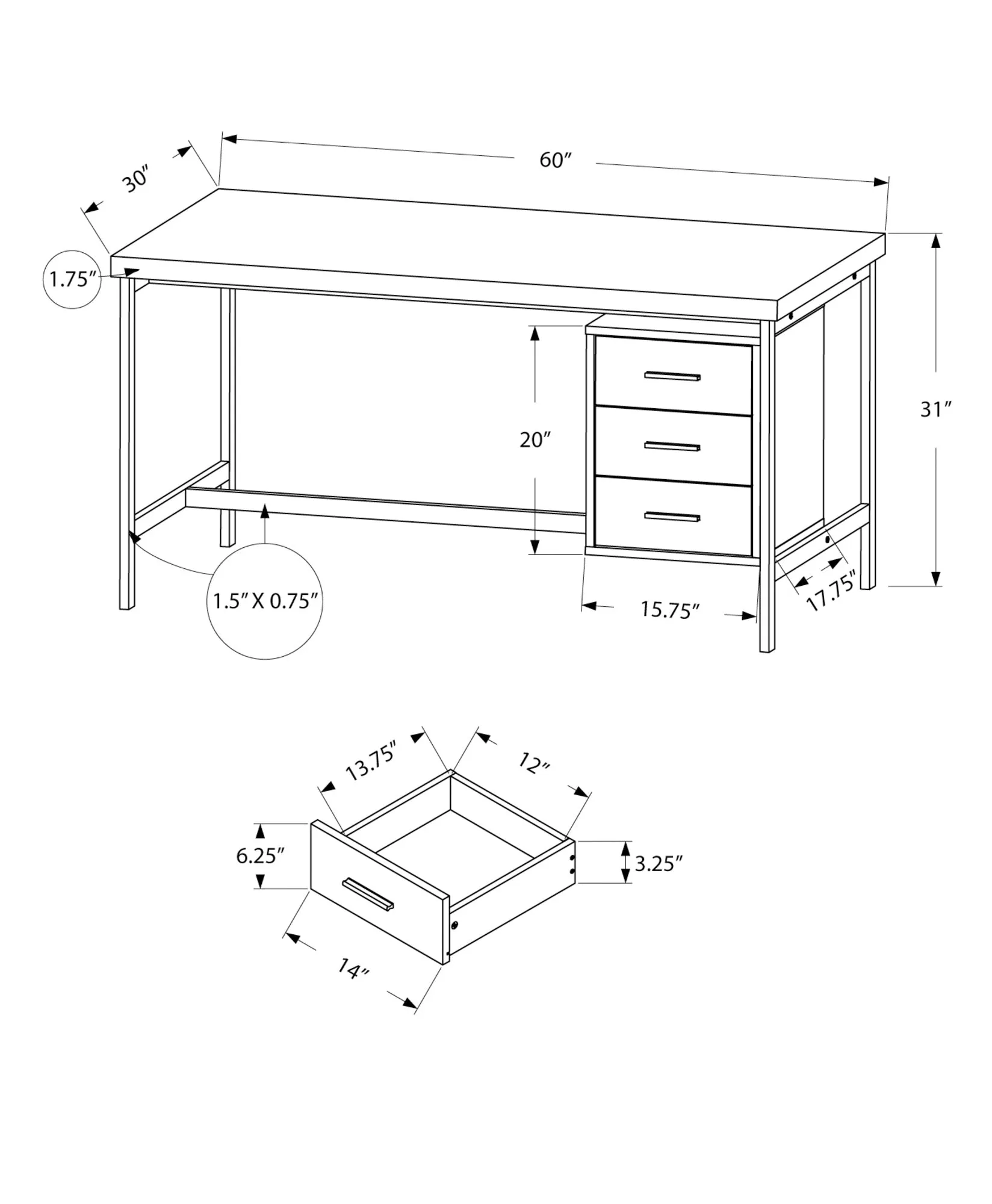 OFFICE SERIES - 60"L / WHITE / SILVER METAL