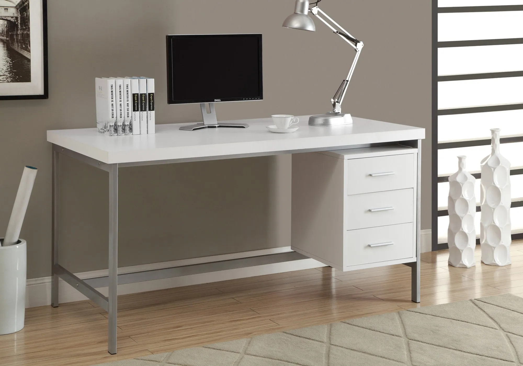 OFFICE SERIES - 60"L / WHITE / SILVER METAL