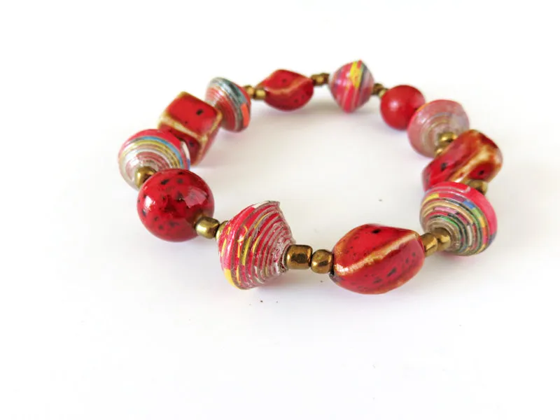 Paper Beads Bracelet | Red