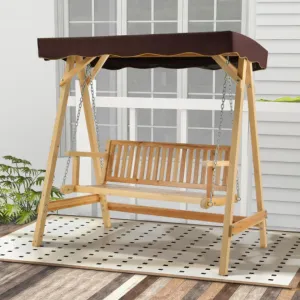 Patio Wooden Swing Bench Chair with Adjustable Canopy for 2 Persons