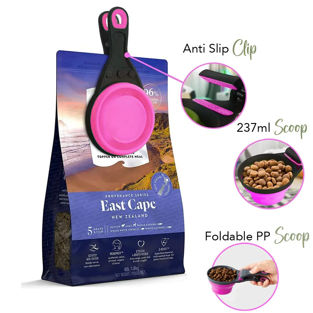 Pet Food Scoop with Built-in Clip and Flatpack Design - 237ml