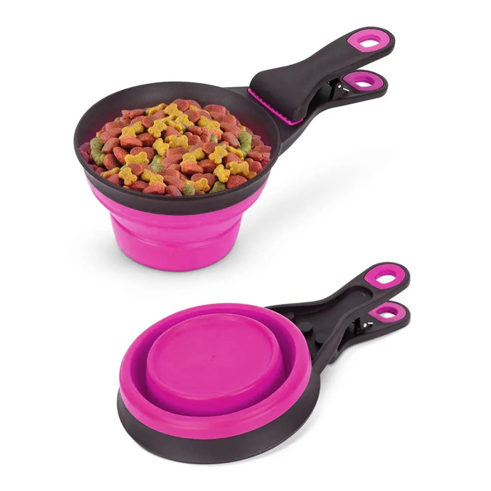 Pet Food Scoop with Built-in Clip and Flatpack Design - 237ml