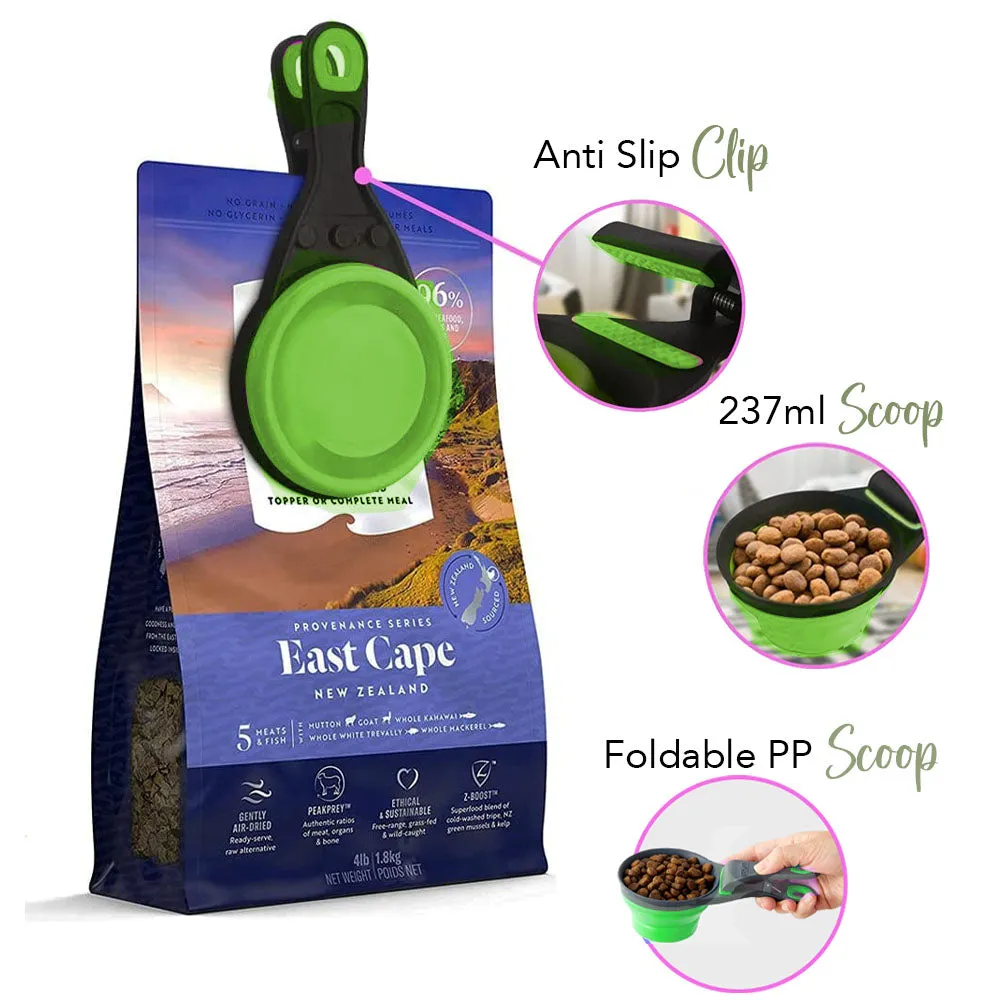 Pet Food Scoop with Built-in Clip and Flatpack Design - 237ml