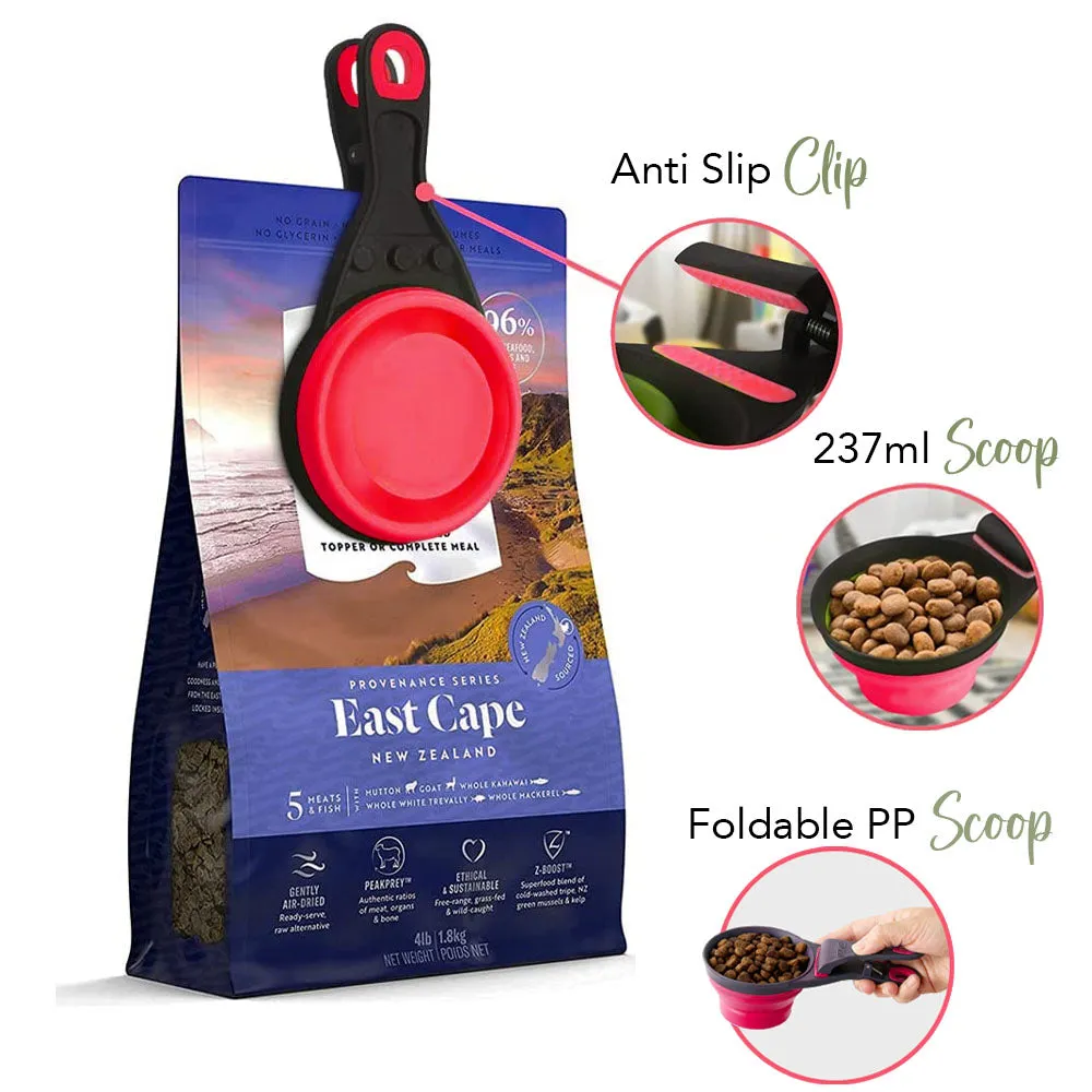 Pet Food Scoop with Built-in Clip and Flatpack Design - 237ml