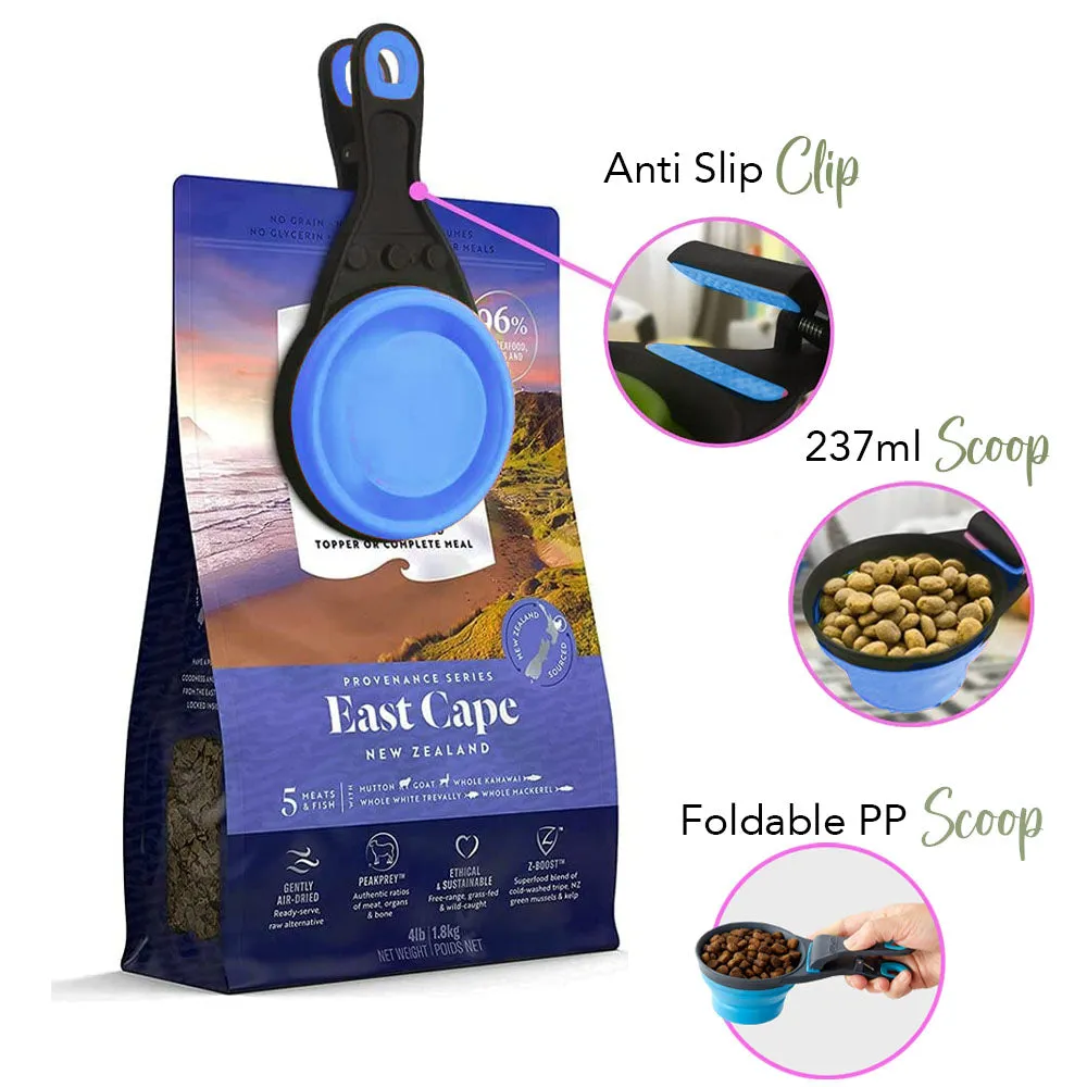 Pet Food Scoop with Built-in Clip and Flatpack Design - 237ml