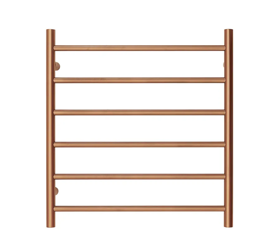 Premium Brushed Rose Gold Heated Towel Rack - 6 Bars, Round Design, AU Standard, 650x620mm Wide