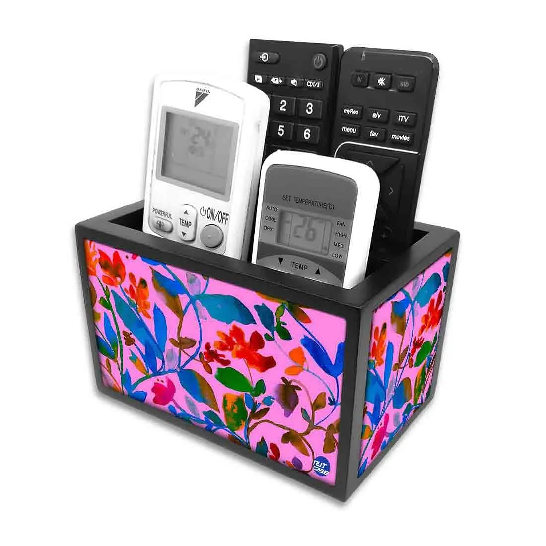 Remote Control Stand Holder Organizer For TV / AC Remotes -  Pink Floral