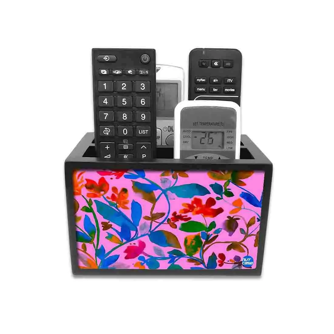 Remote Control Stand Holder Organizer For TV / AC Remotes -  Pink Floral