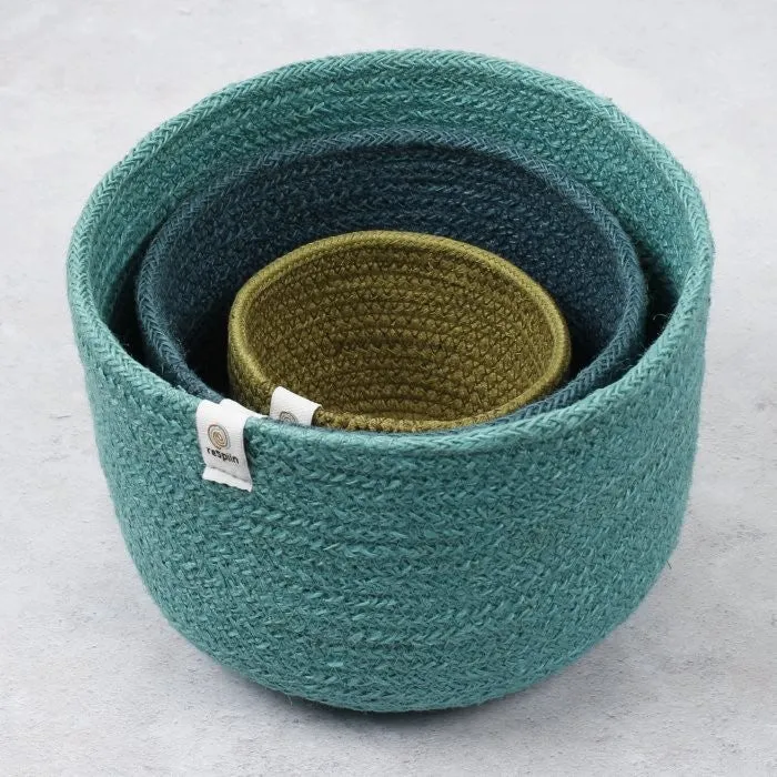 ReSpiin Jute Tall Basket Set - Ocean