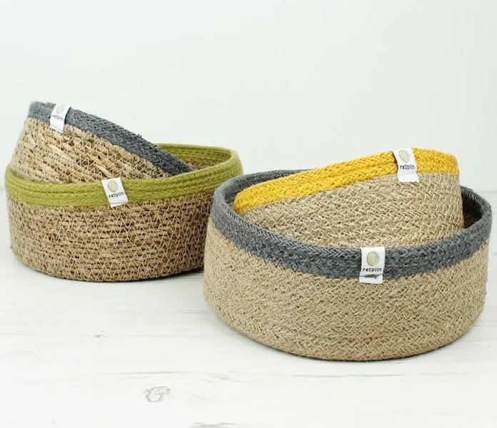 ReSpiin Medium Shallow Seagrass & Jute Basket