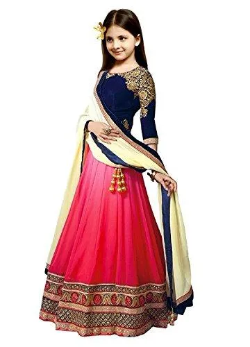 S R Fashion Girls' Banglori Silk Multi-Coloured Lehenga Choli (Srf_Rklc_Rainbow_1017_Free Size)