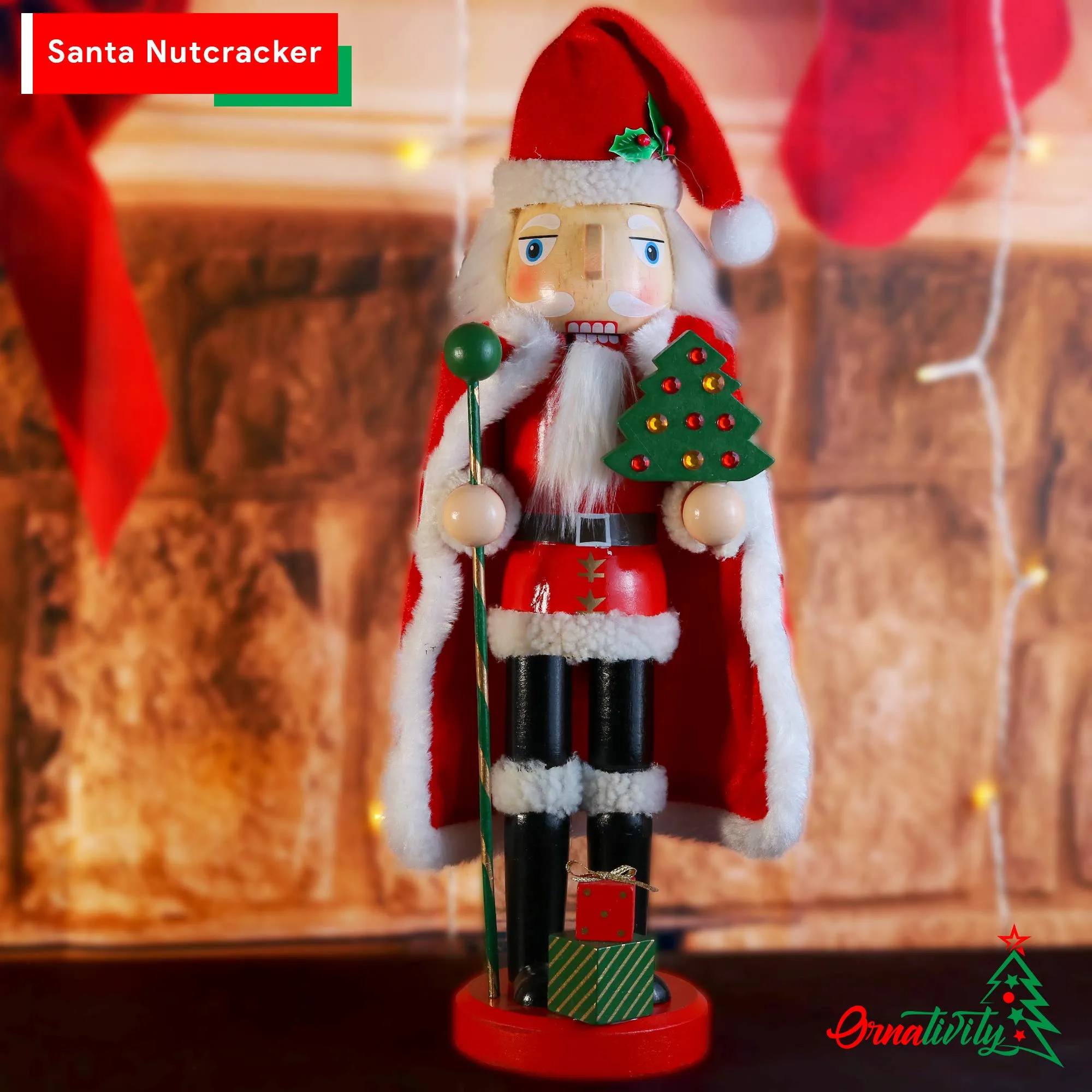 Santa Nutcracker 13.5" - Holiday Wooden Nutcracker Santa Figure Home Decoration