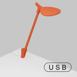 Splitty Matte Orange Contemporary LED Desk Lamp with Through-Table Mount and USB Port