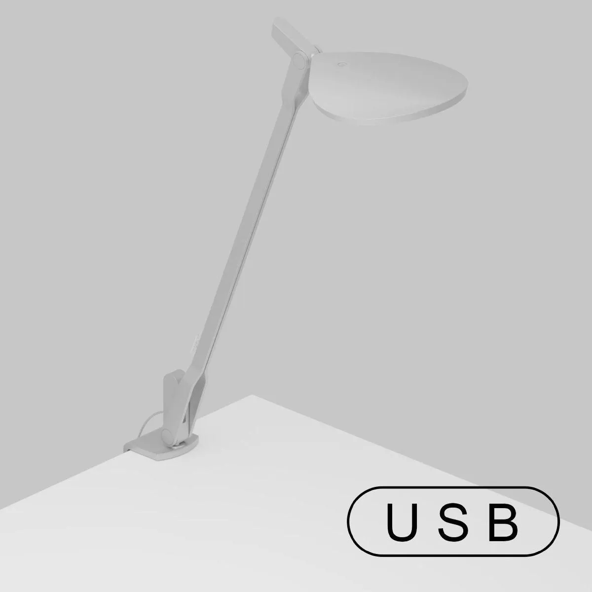 Splitty Silver Contemporary LED Desk Lamp with Two-Piece Desk Clamp