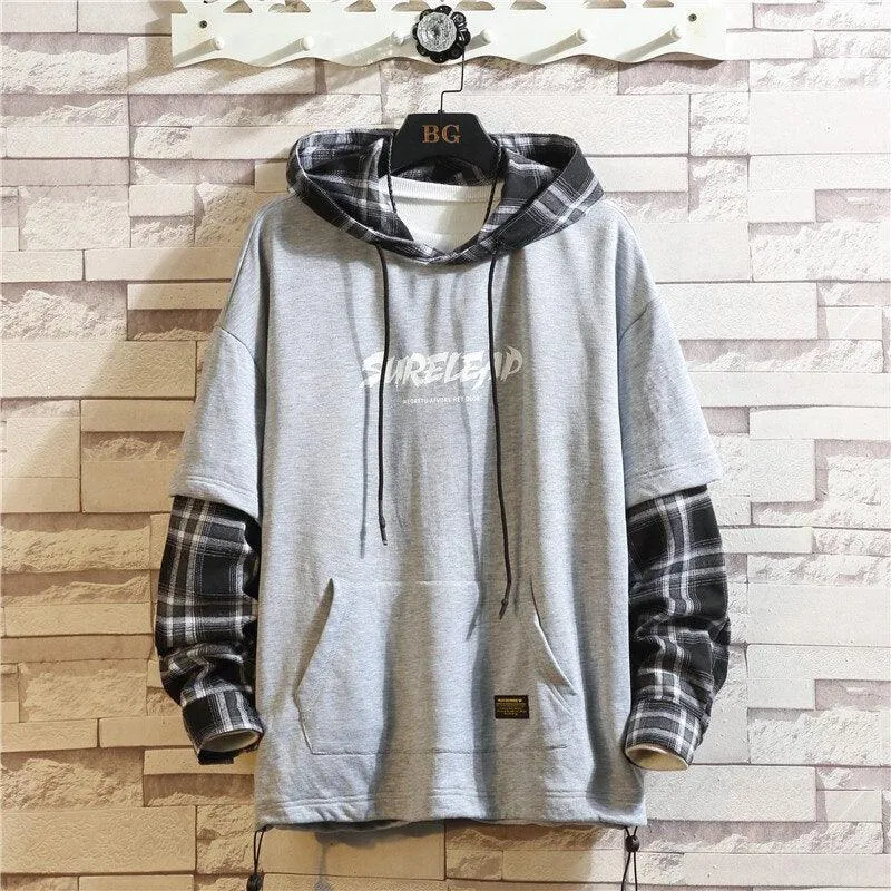 Tartan Patchwork Layered Hoodie Mens Hoodie 3 Colours Casual Skater Hip Hop Fashion Lightweight Everyday Hoodie