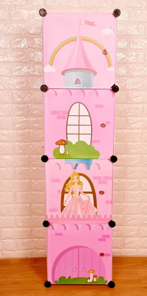 THE LITTLE LOOKERS Collapsible Kids Clothing Wardrobe | Cute Prince & Castle Print/Portable Waterproof Multipurpose Storage Rack/Adjustable Almirah for Babies/Girls/Boys