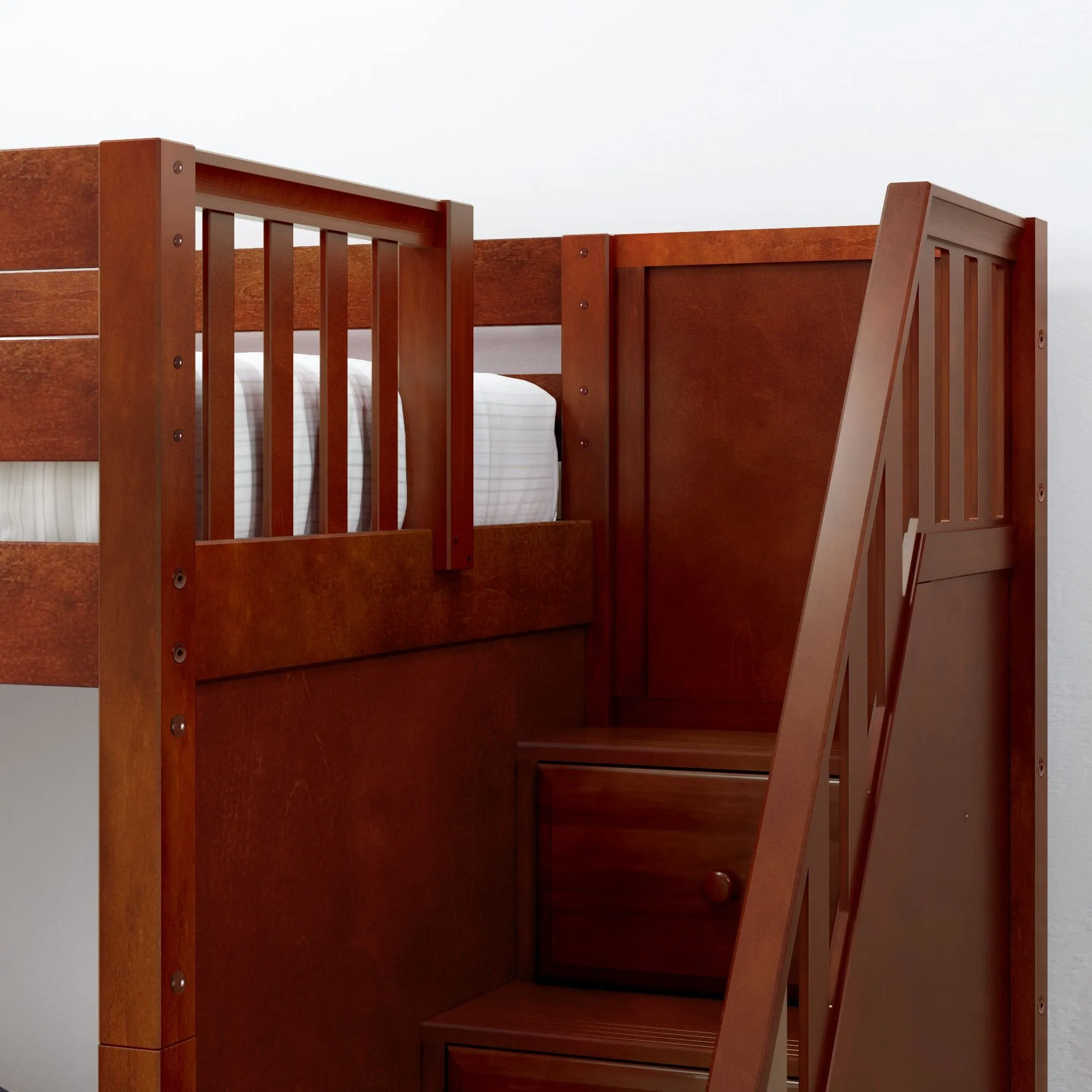 Twin High Loft Bed with Stairs with Long Desk