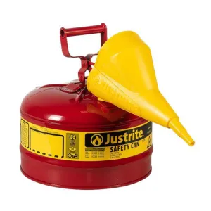 Type I Steel Safety Can, 2.5 Gal, S/S Flame Arrest, Self-Close Lid