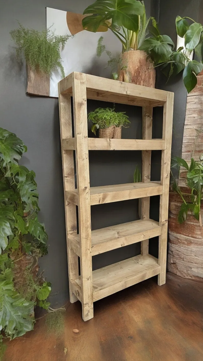 Urban Scaffold Wood Bookshelf - Sleek Open-Concept Storage | Contemporary Rustic Elegance