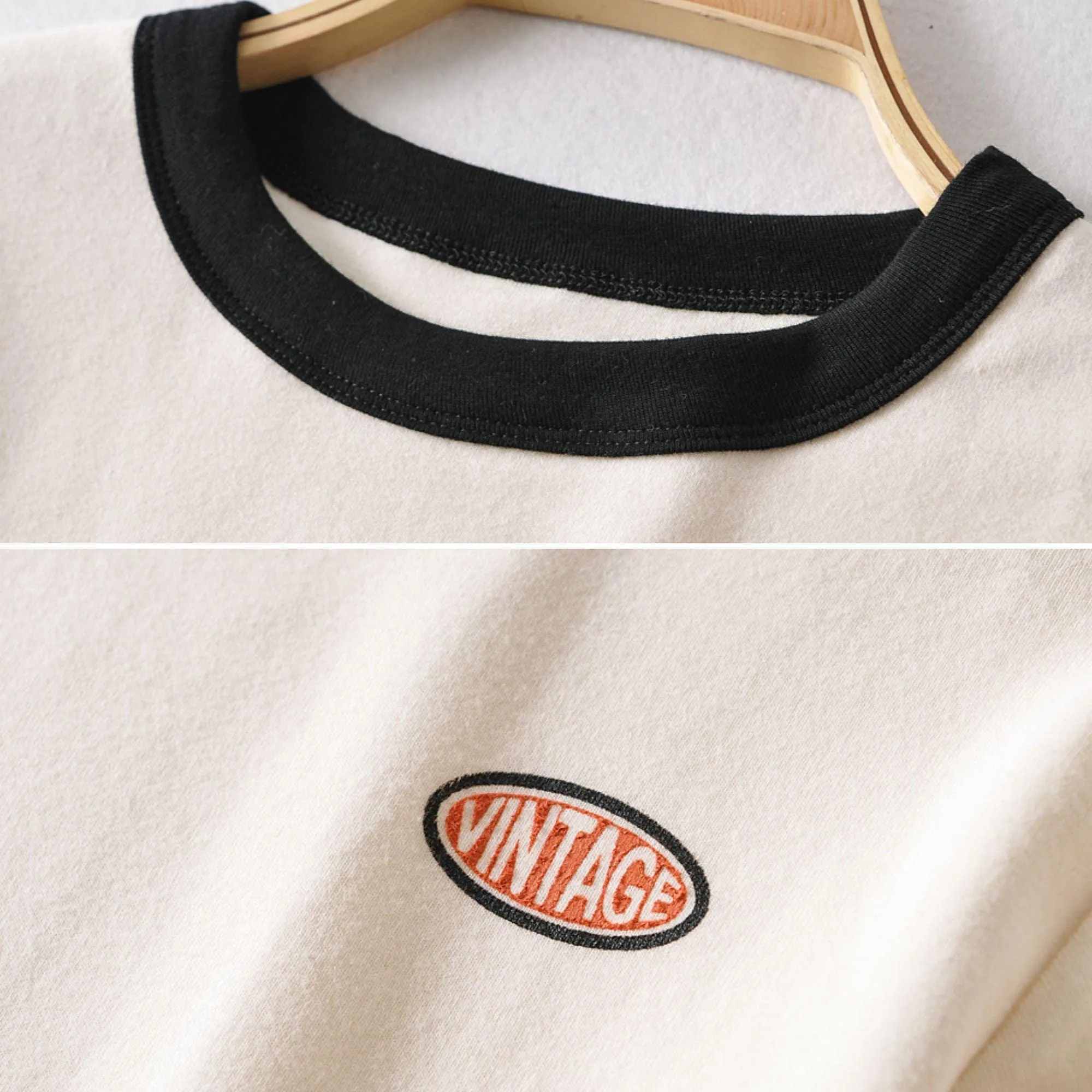 Vintage Logo Retro Style Women's Tee Contrasting Collars and Cuffs, Great For Your Summer Wardrobe Girls Tee Summer Fashion