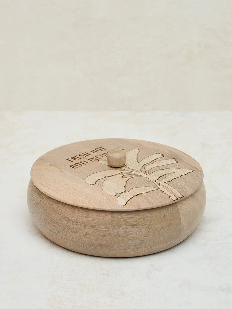 Westside Home Light Brown Leaf Design Wooden Roti Box