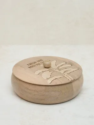 Westside Home Light Brown Leaf Design Wooden Roti Box