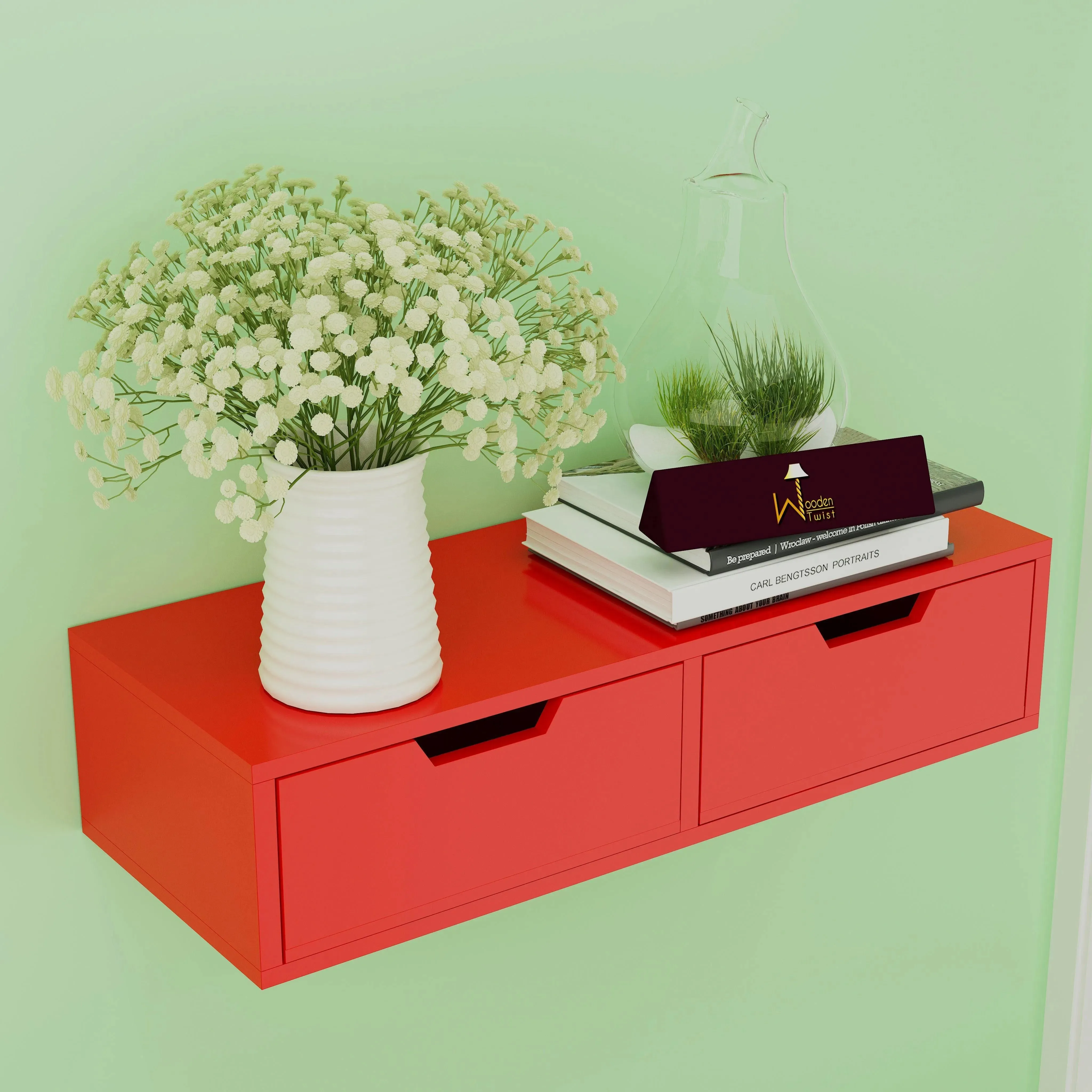 Wooden Twist Engineered Wood Wall Shelf with Drawer