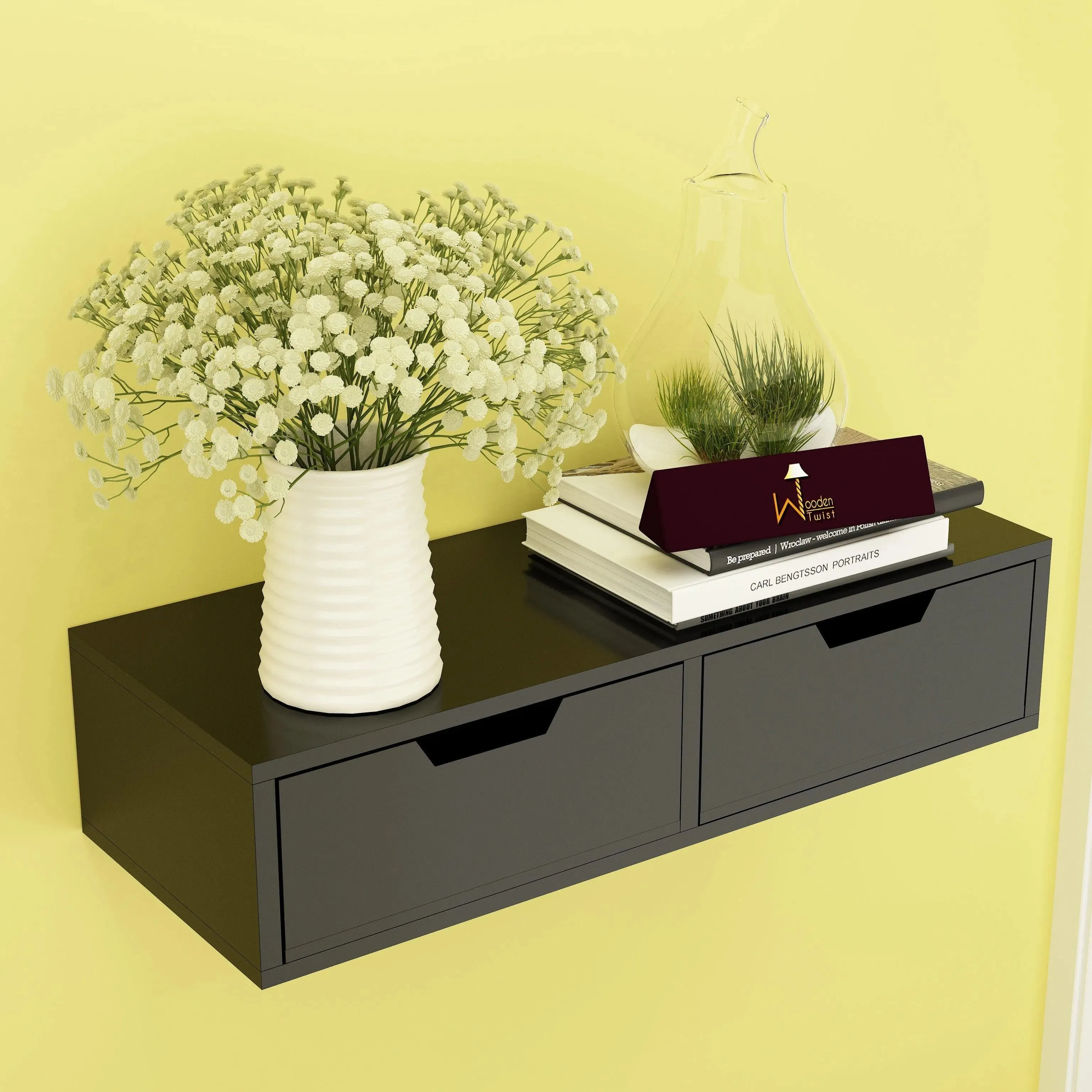 Wooden Twist Engineered Wood Wall Shelf with Drawer